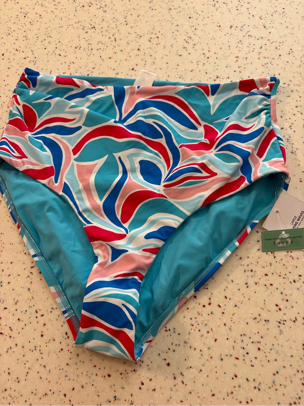 High-Waist Swim Bottoms in Aqua Multi-Color Print